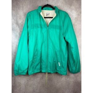 VTG London Fog Windbreaker Jacket Womens XL Green Fleece Lined Hooded Zip Up